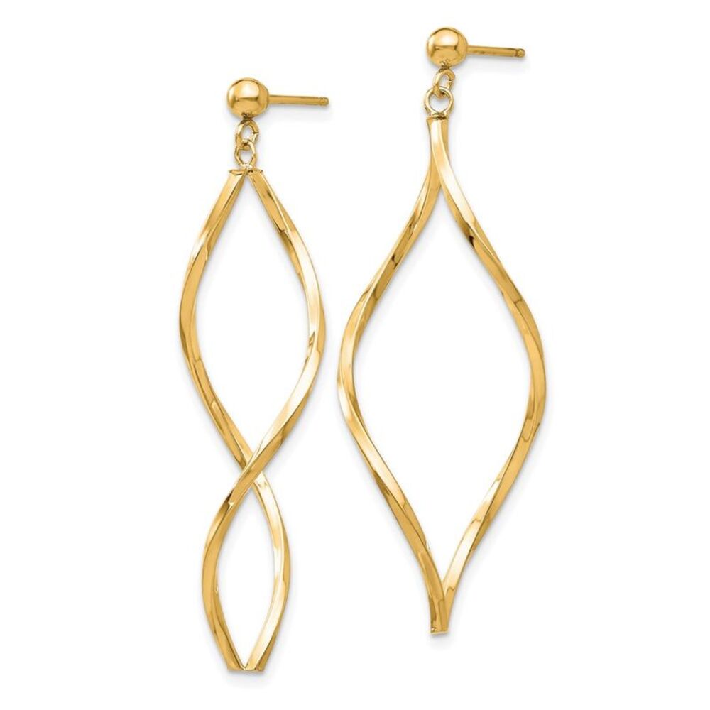 10k Yellow Gold Twisted Post Dangle Earrings - image 2